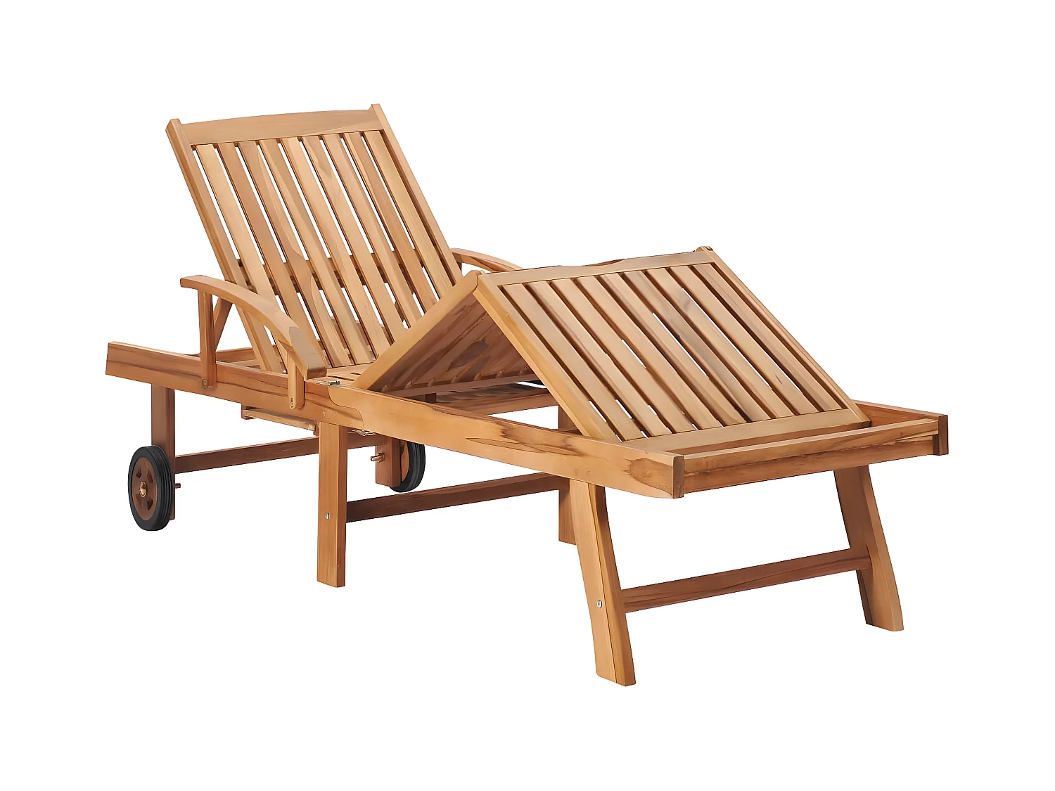 Ligbed met rood kussen massief teakhout BE691035