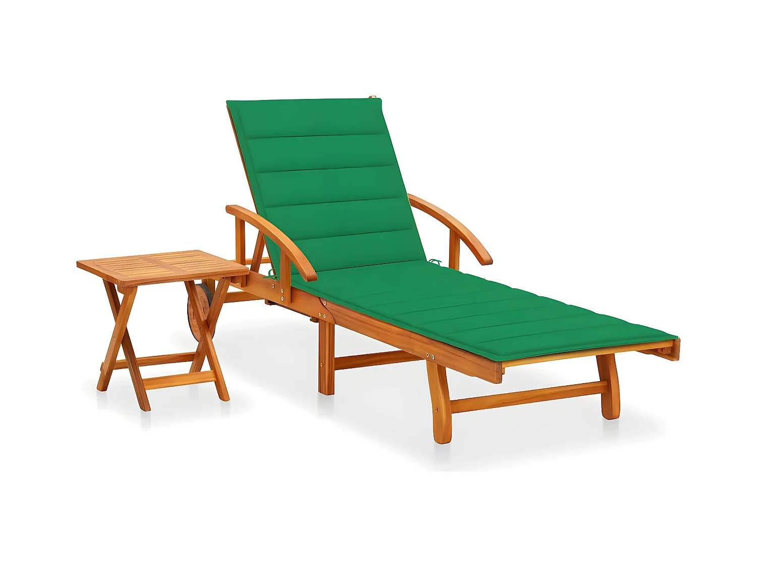 Tumbona de jardín con mesa y cojín madera maciza de acacia ES523216