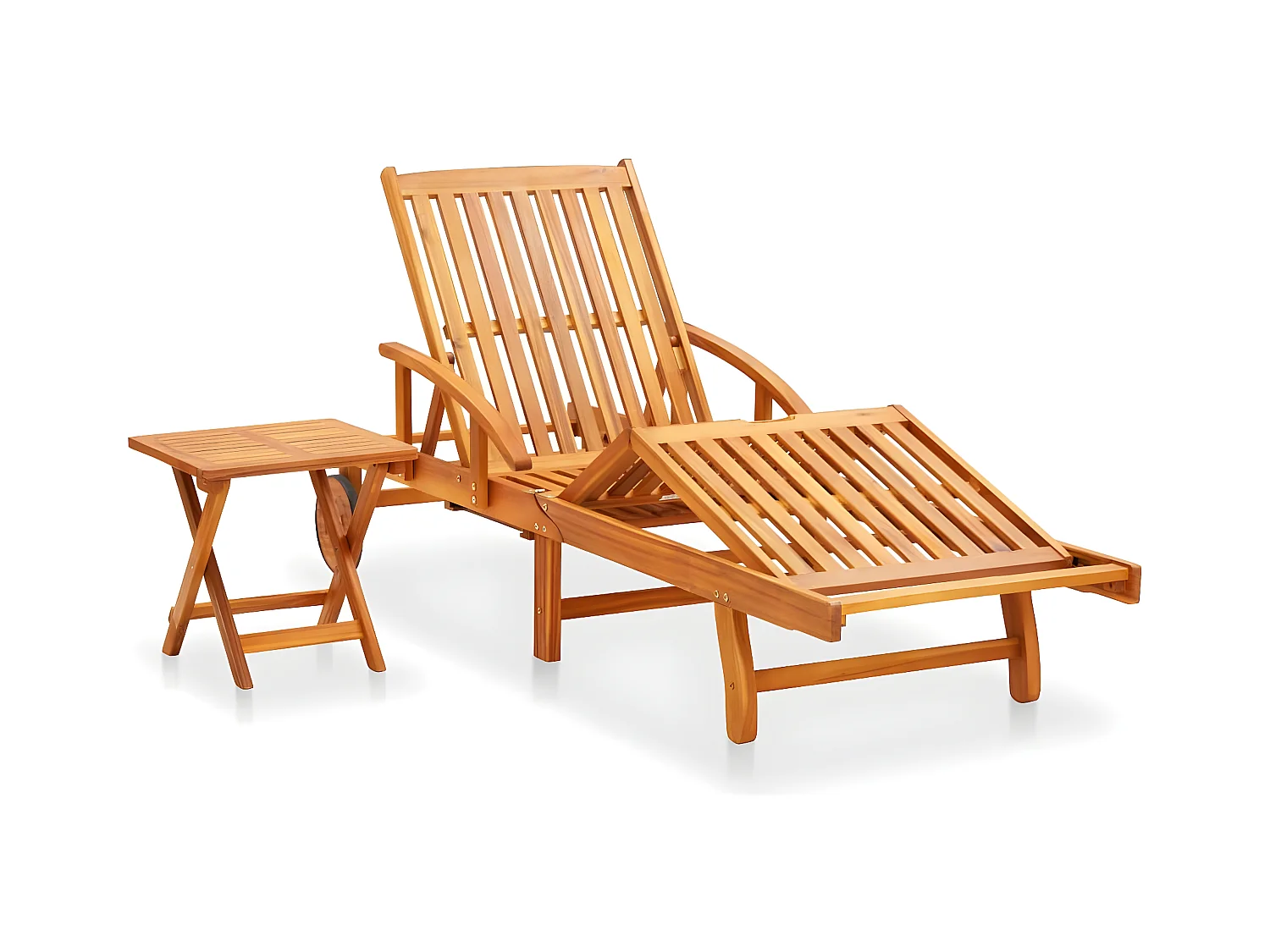 Tumbona de jardín con mesa y cojín madera maciza de acacia ES523216