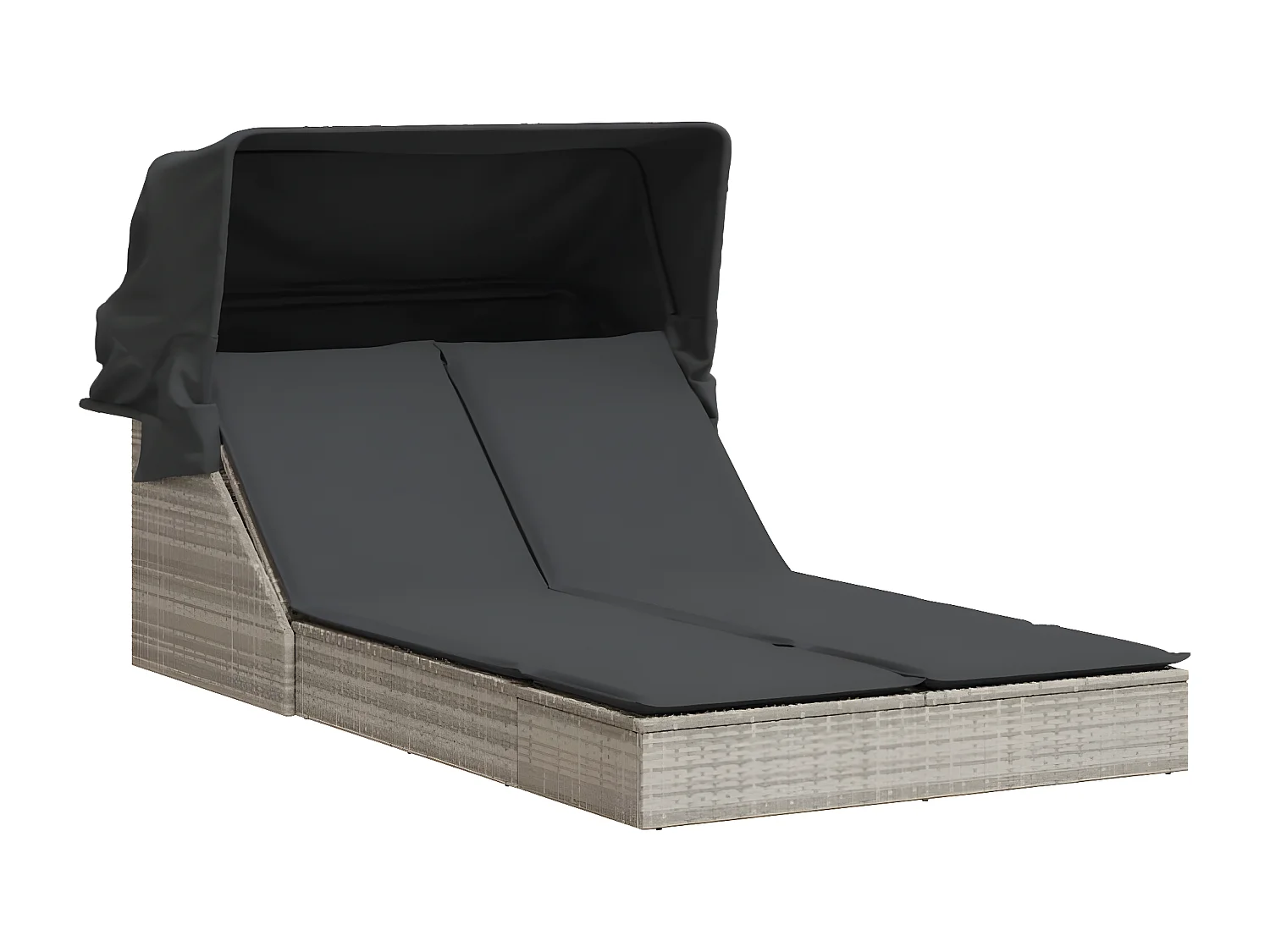 Bain de soleil double avec auvent et coussins gris clair rotin FR77884