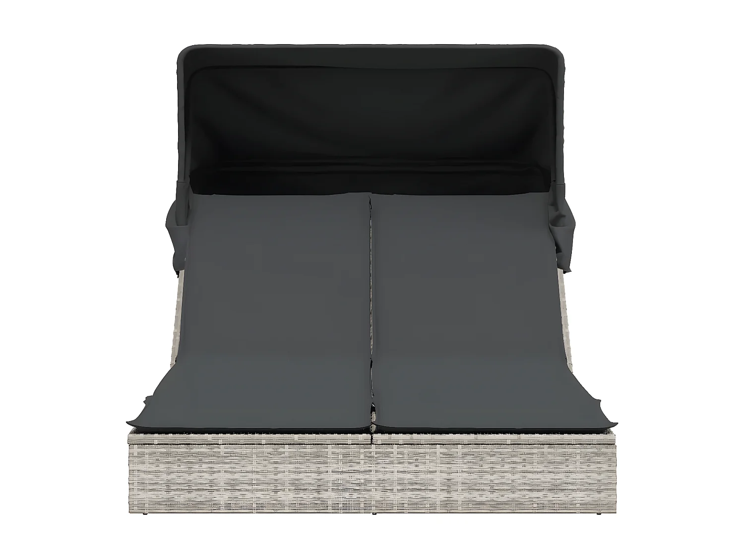 Bain de soleil double avec auvent et coussins gris clair rotin FR77884