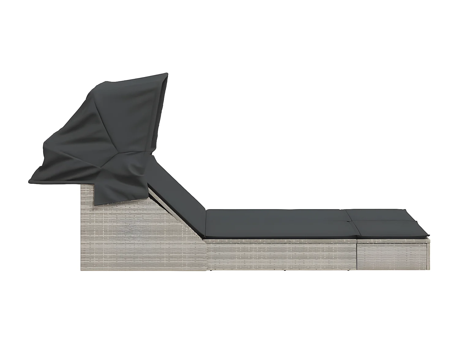 Bain de soleil double avec auvent et coussins gris clair rotin FR77884