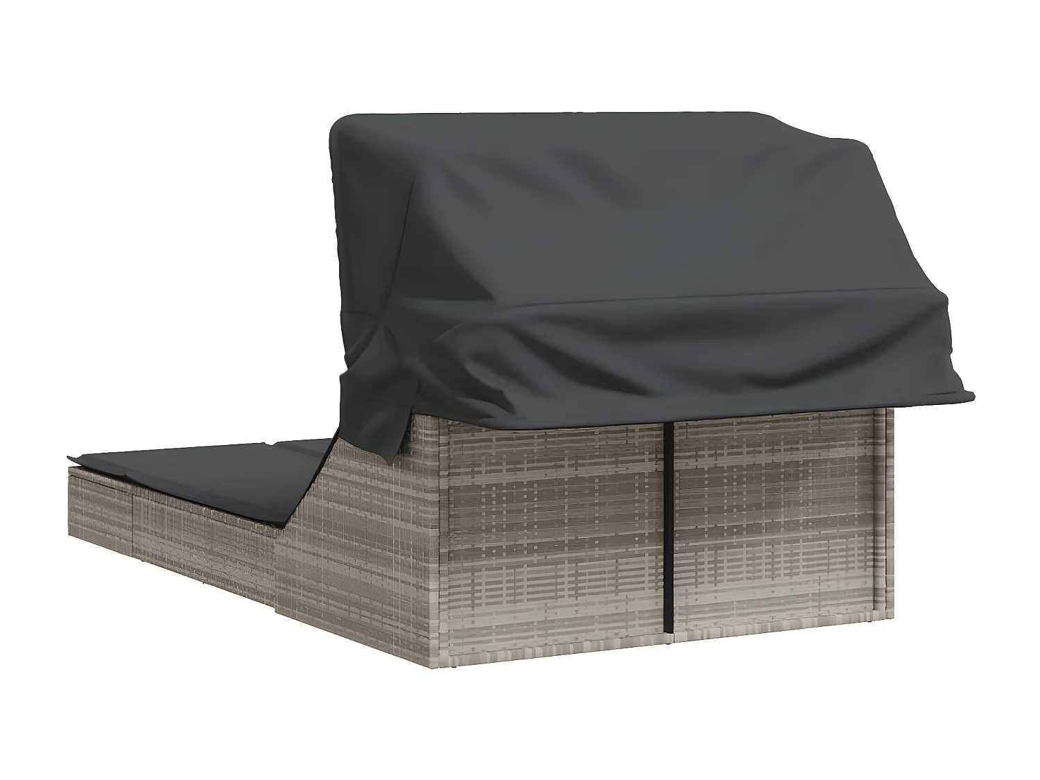 Bain de soleil double avec auvent et coussins gris clair rotin FR77884