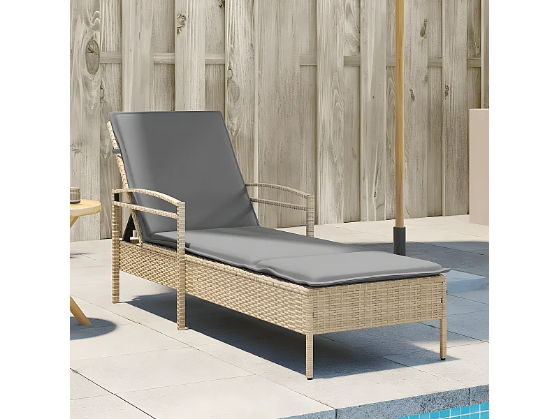 Ligbed met kussen 63x200x81 cm poly rattan beige BE248068