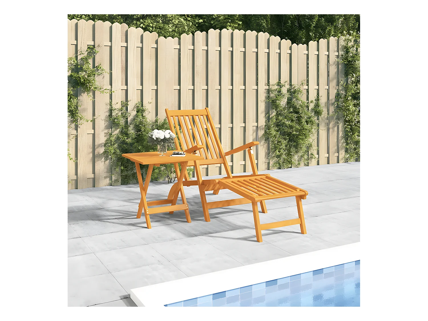 Bain de soleil d'extérieur repose-pieds et table Acacia solide FR73398