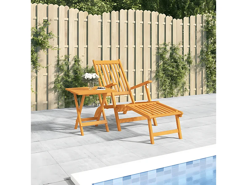 Bain de soleil d'extérieur repose-pieds et table Acacia solide FR73398