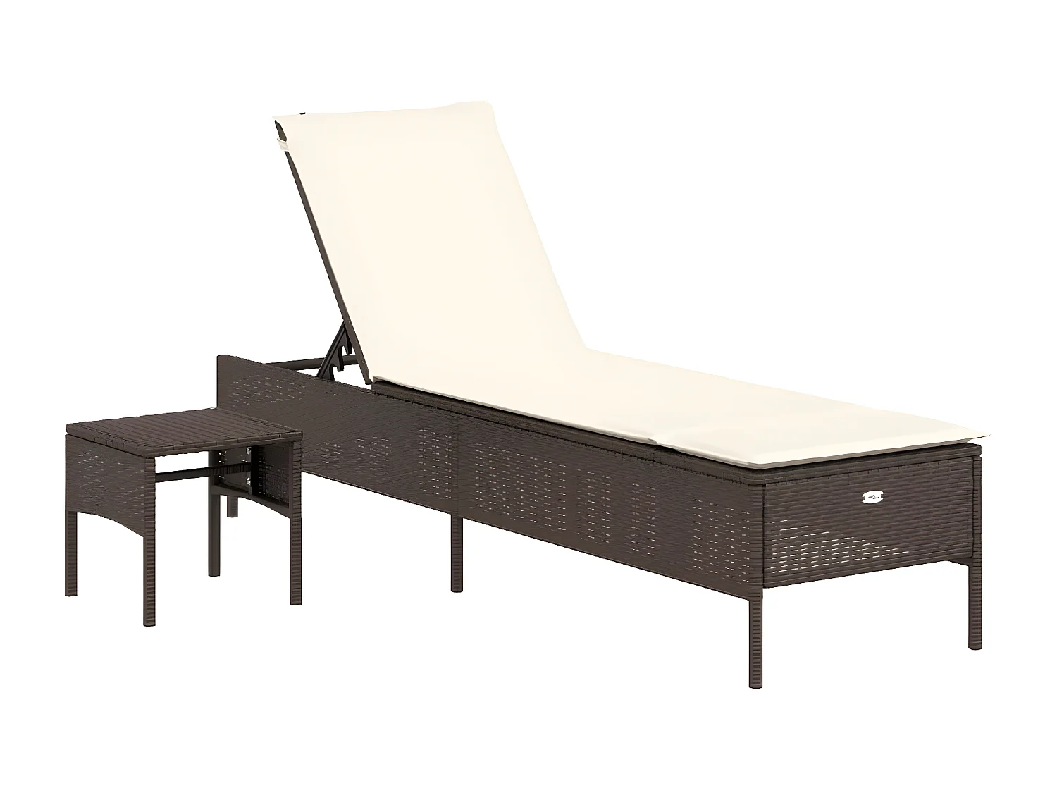Ligbed met tafel en kussen poly rattan bruin BE617919