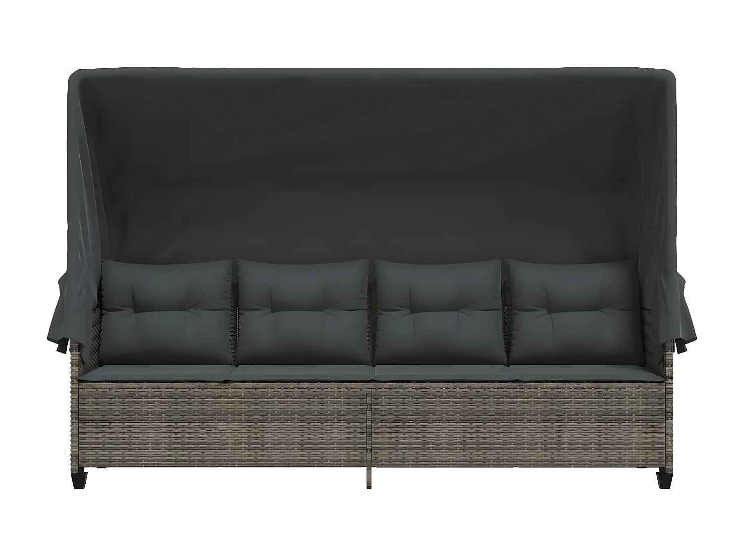 Bain de soleil avec auvent et coussins gris résine tressée FR43379