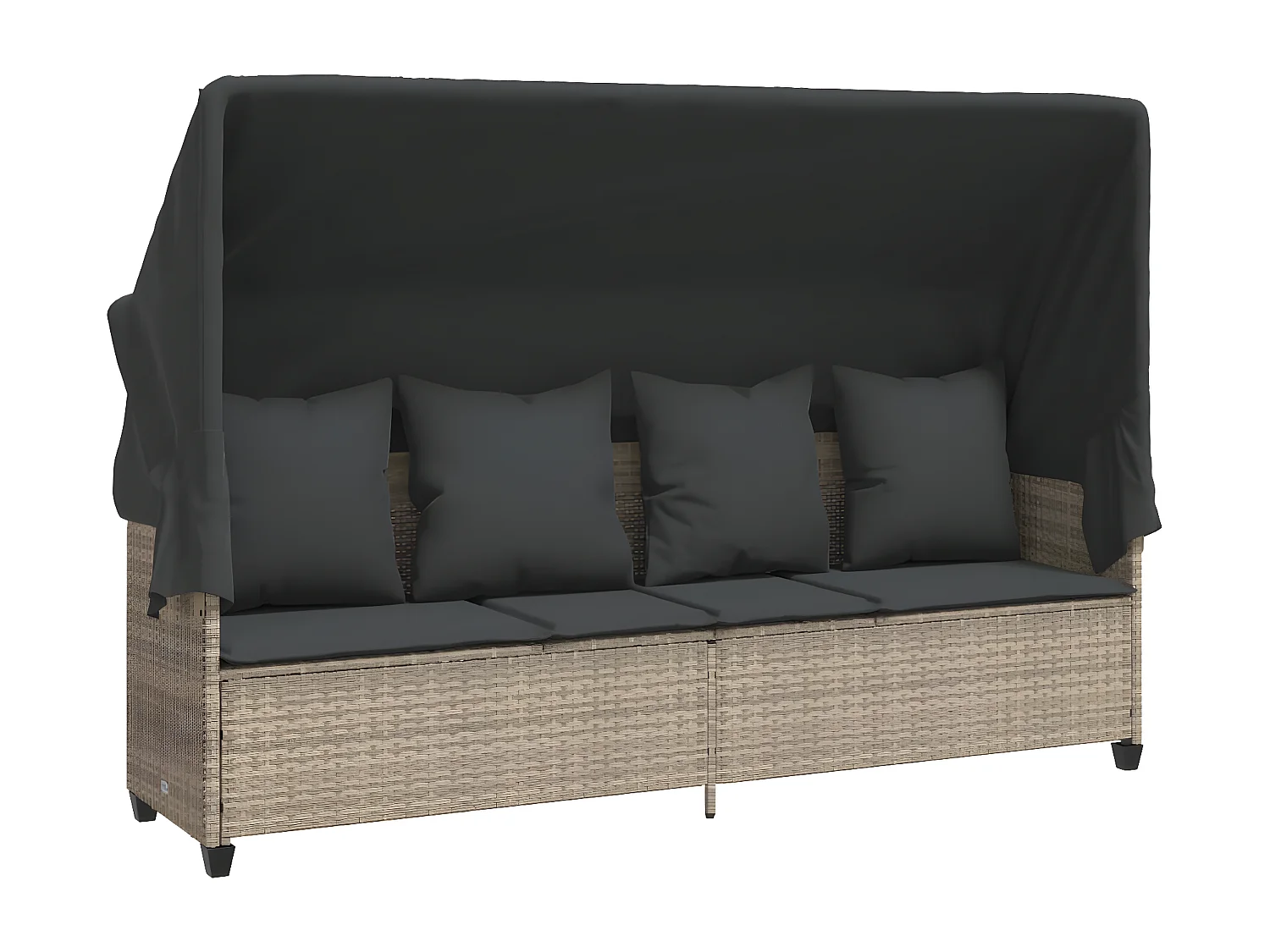 Bain de soleil avec auvent et coussins gris clair résine tressée FR61597