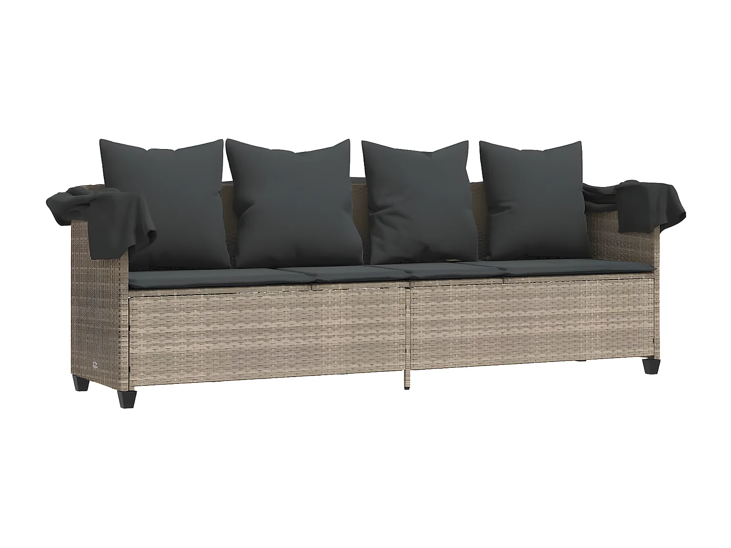 Bain de soleil avec auvent et coussins gris clair résine tressée FR61597