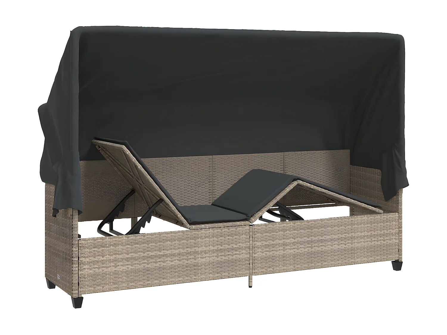 Bain de soleil avec auvent et coussins gris clair résine tressée FR61597