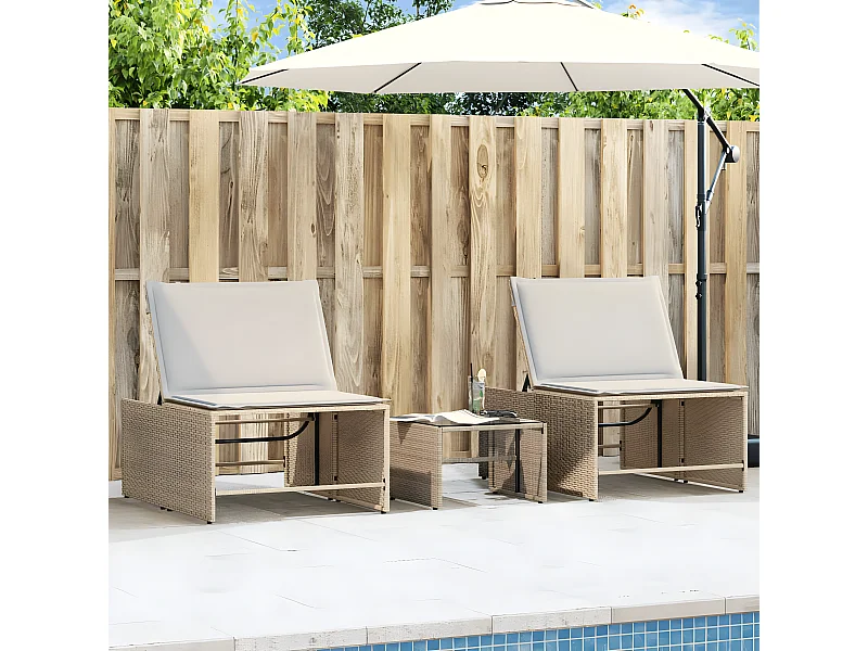 Lot de 2 Bains de soleil avec table beige résine tressée FR44268