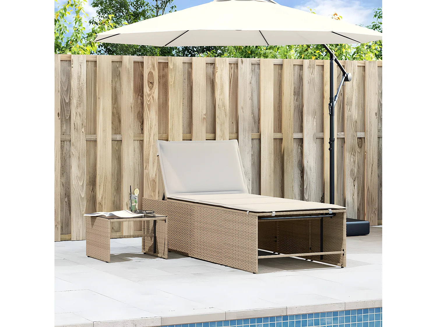 Tumbonas con mesita 2 unidades ratán sintético beige ES666593