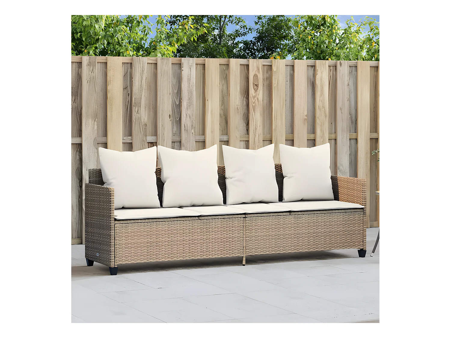Bain de soleil avec coussins beige résine tressée FR13849