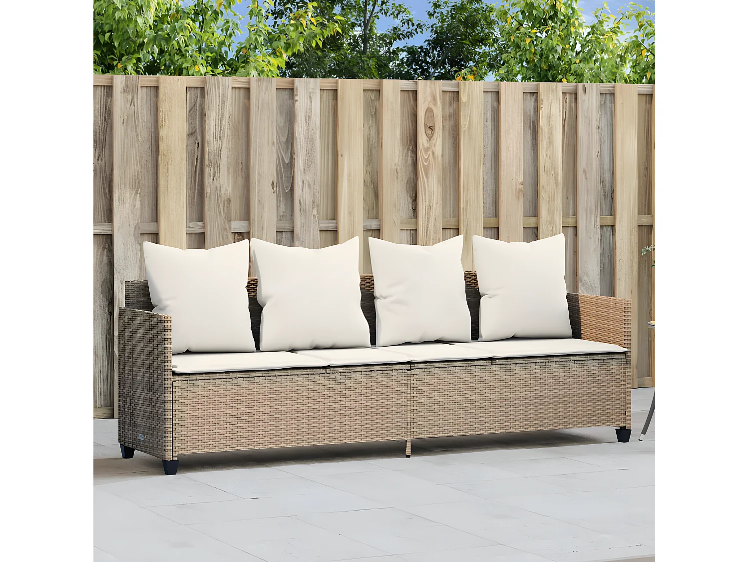 Bain de soleil avec coussins beige résine tressée FR13849