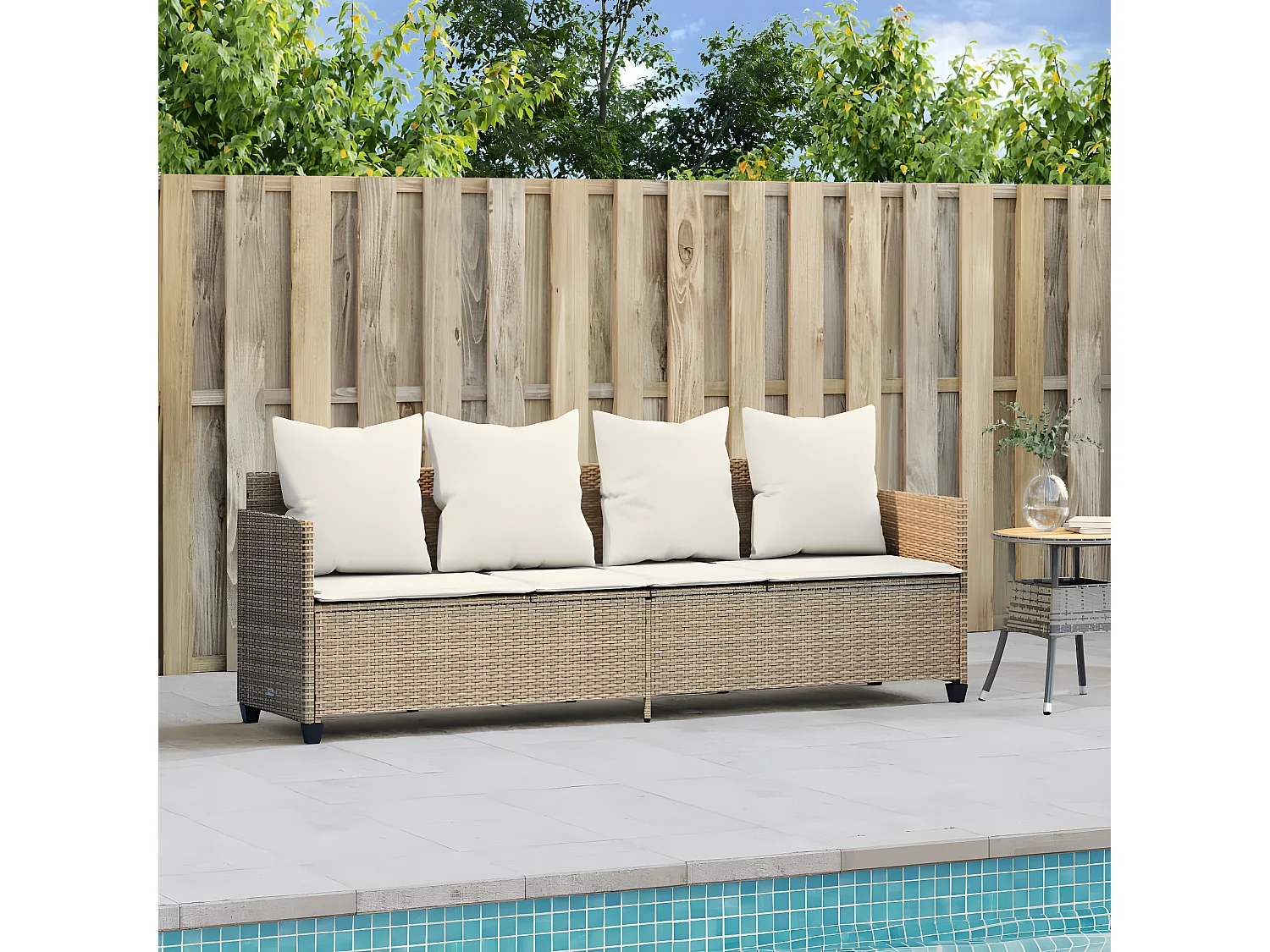 Bain de soleil avec coussins beige résine tressée FR13849