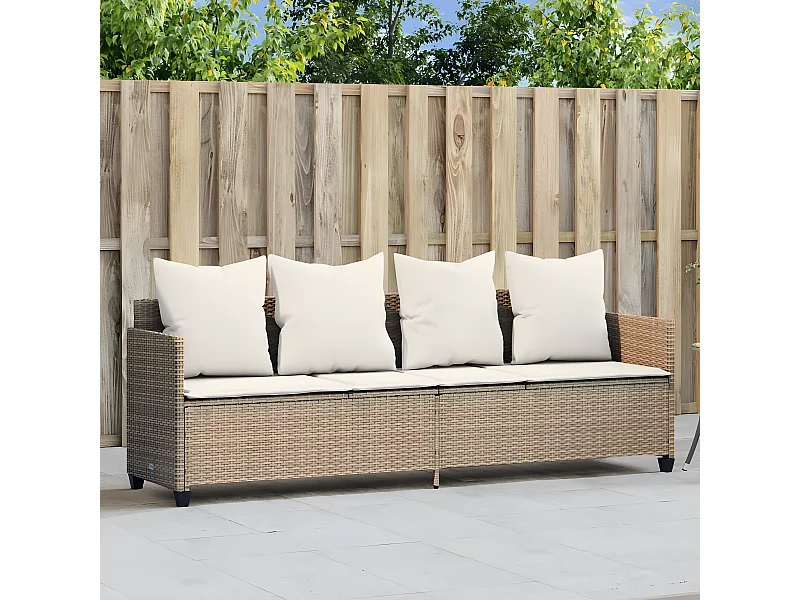 Ligbed met kussens poly rattan beige BE818760