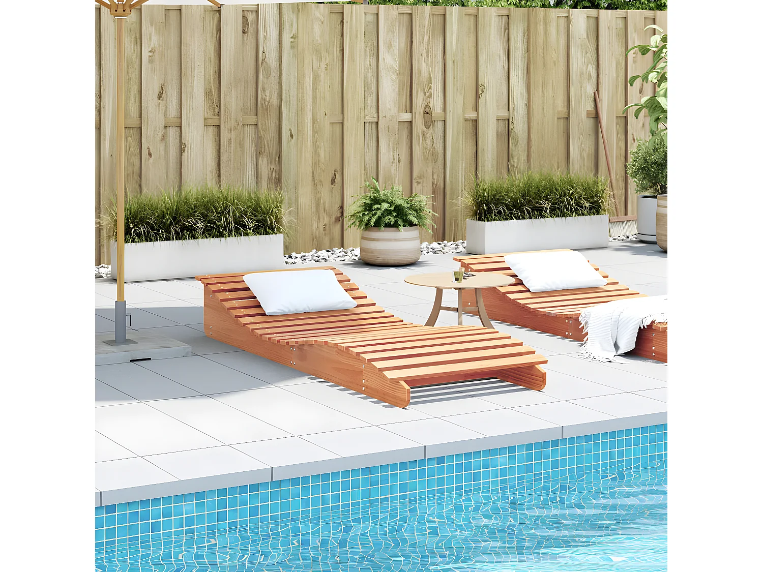 Tumbona de madera maciza de pino marrón cera 205x80x31,5 cm ES619029