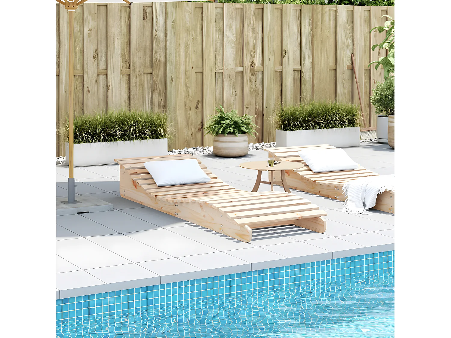 Bain de soleil 205x70x31,5 cm bois massif de pin FR63083