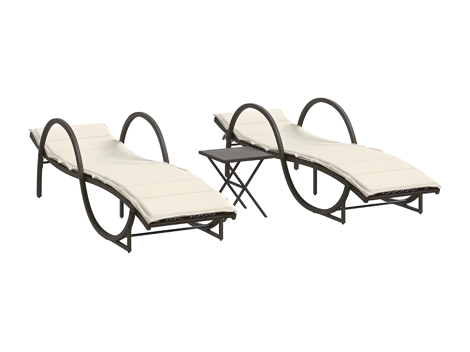 Ligstoelen 2 st met tafel poly rattan bruin BE855935