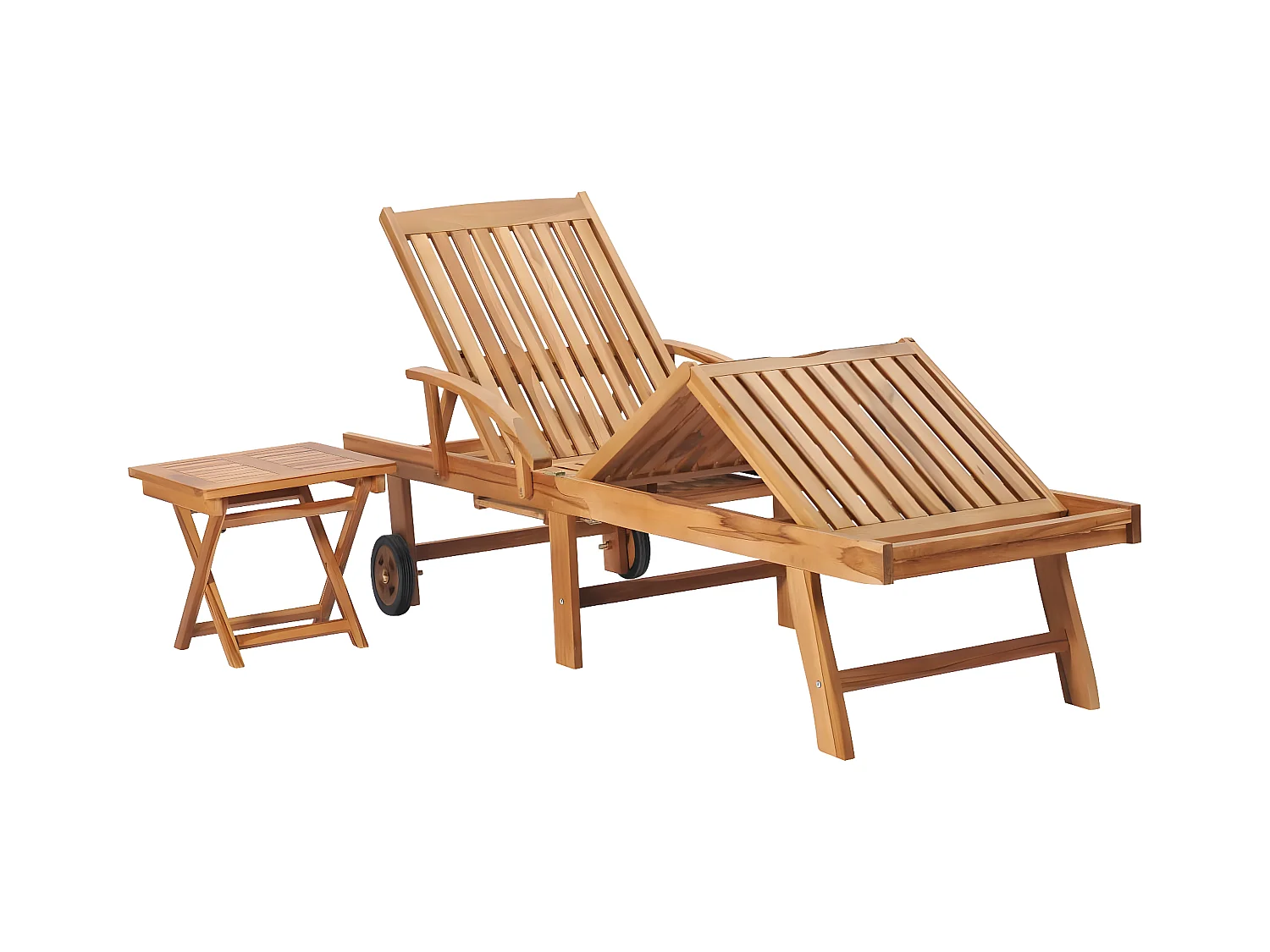 Bain de soleil avec table et coussin Bois de teck solide FR61198