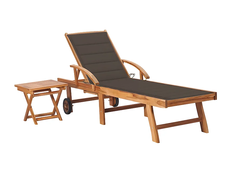 Bain de soleil avec table et coussin Bois de teck solide FR61198