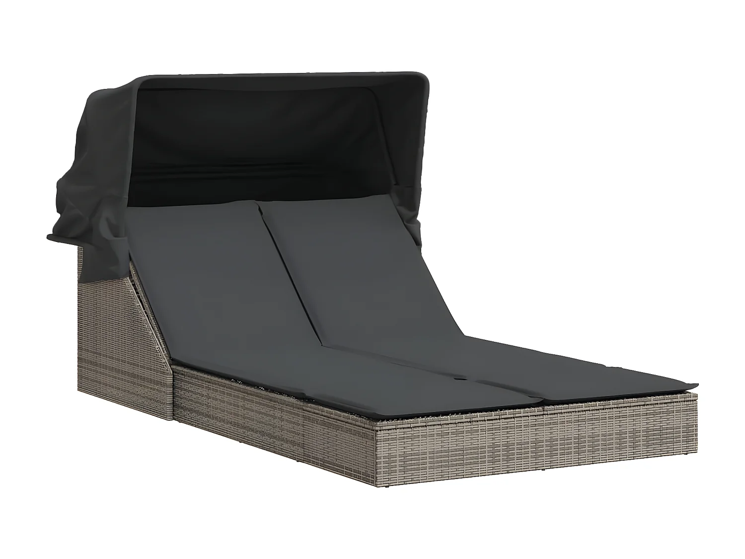 Bain de soleil double et auvent et coussins gris résine tressée FR32662