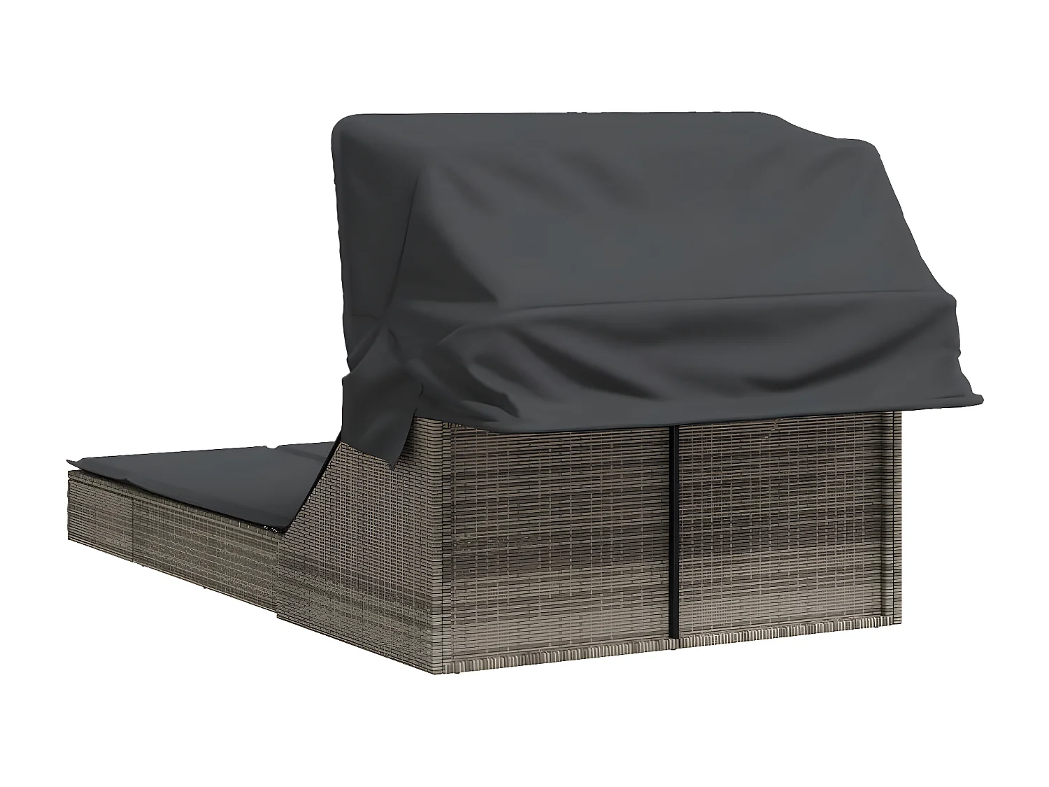 Bain de soleil double et auvent et coussins gris résine tressée FR32662