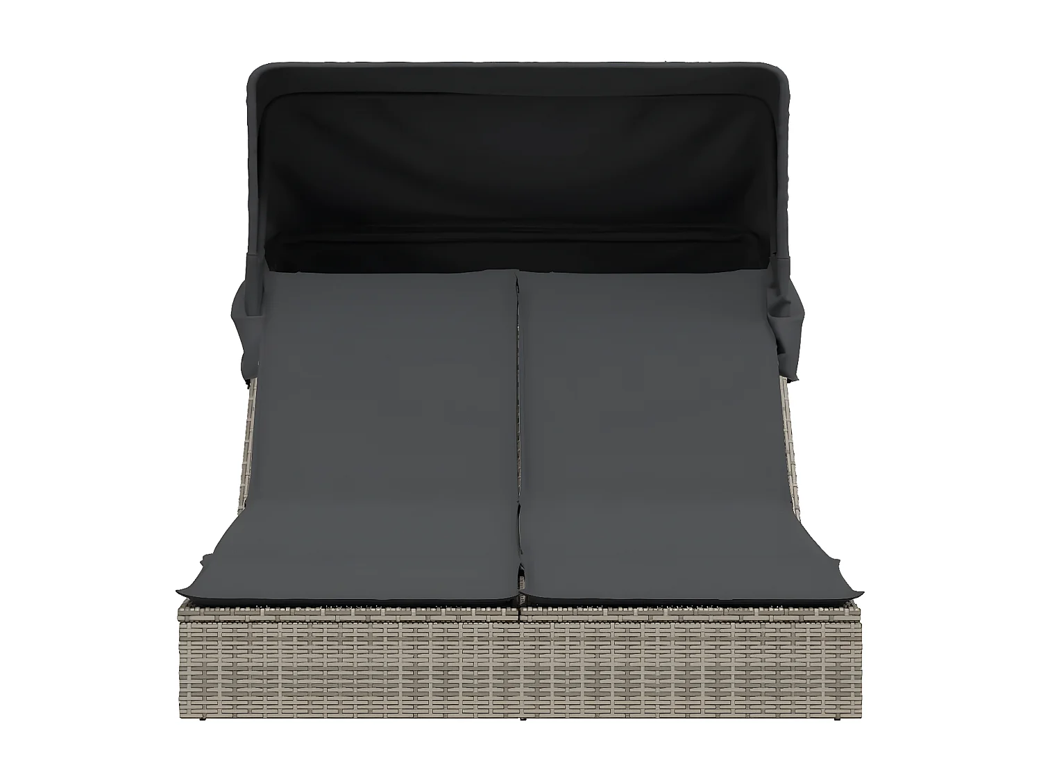 Bain de soleil double et auvent et coussins gris résine tressée FR32662