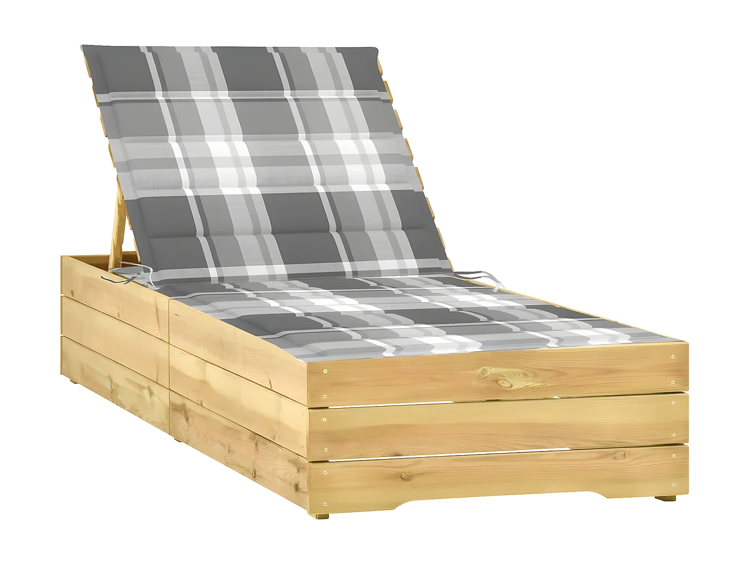 Bain de soleil avec coussin carreaux gris Bois de pin imprégné FR41021