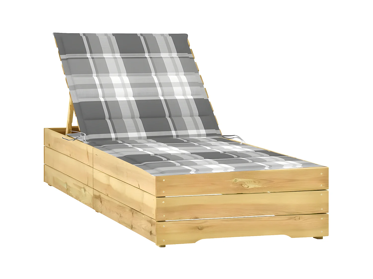 Bain de soleil avec coussin carreaux gris Bois de pin imprégné FR41021