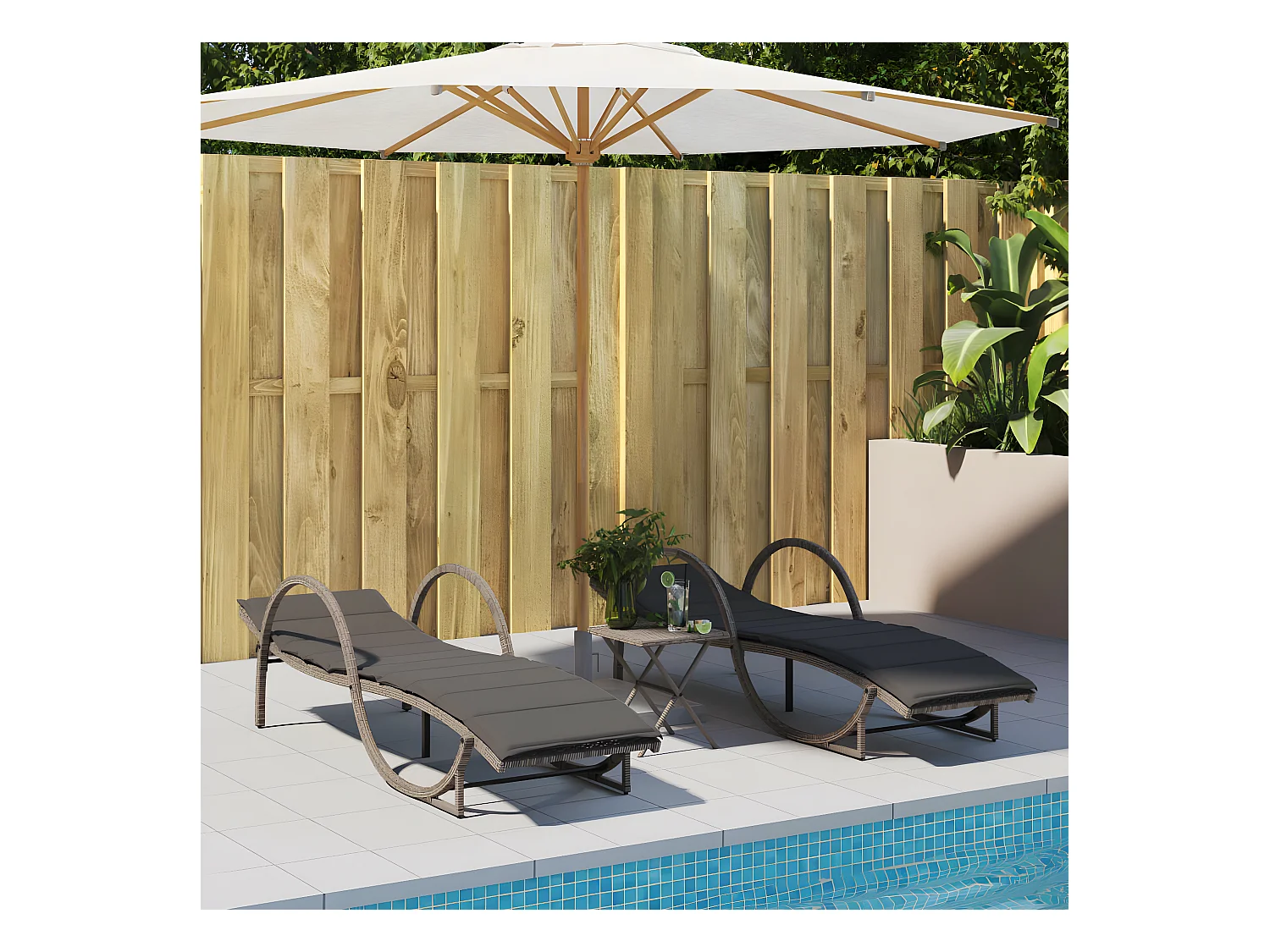 Lot de 2 Bains de soleil avec coussins gris résine tressée FR60796