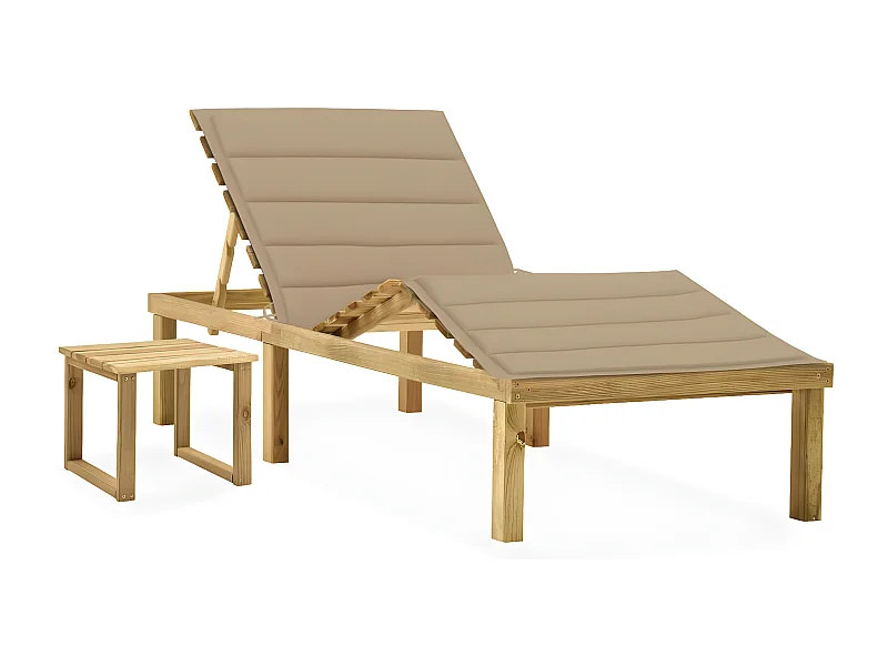 Bain de soleil de jardin avec table et coussin Pin imprégné FR39332