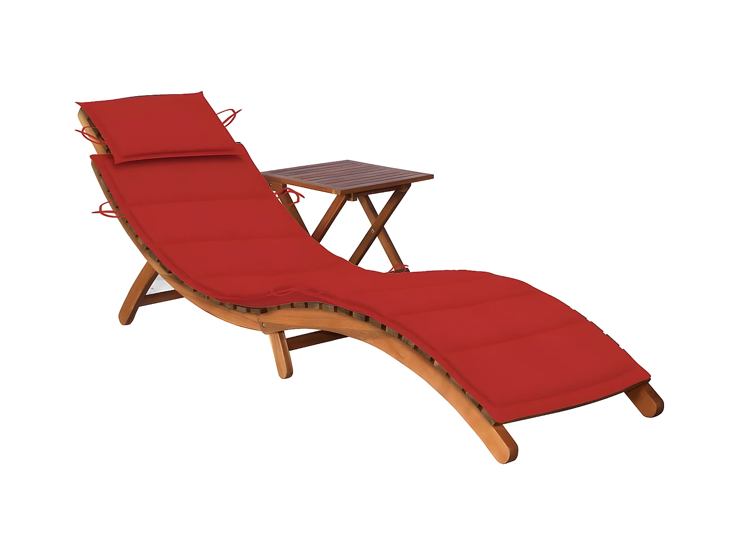 Bain de soleil de jardin avec table et coussin Bois d'acacia FR13586