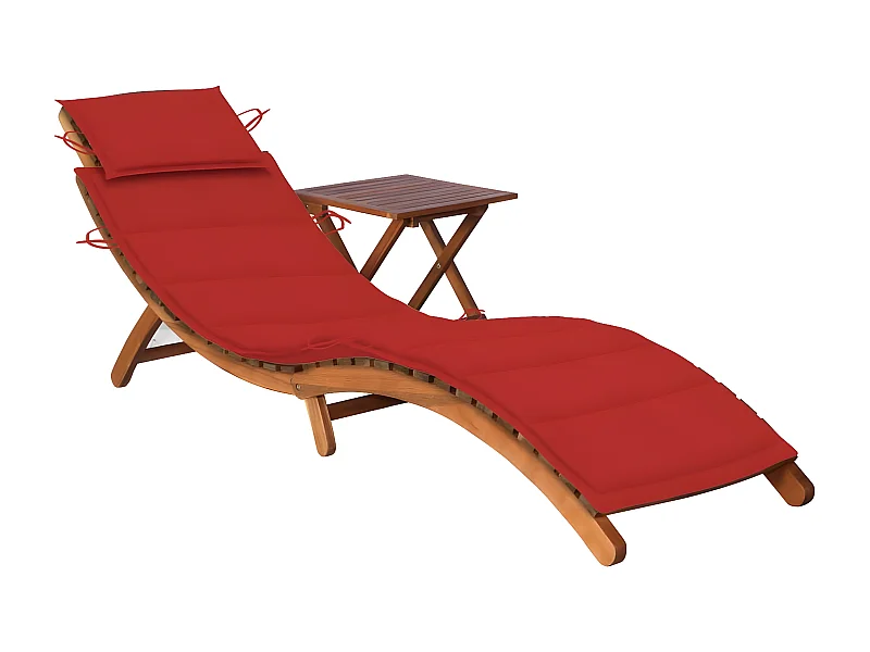 Bain de soleil de jardin avec table et coussin Bois d'acacia FR13586