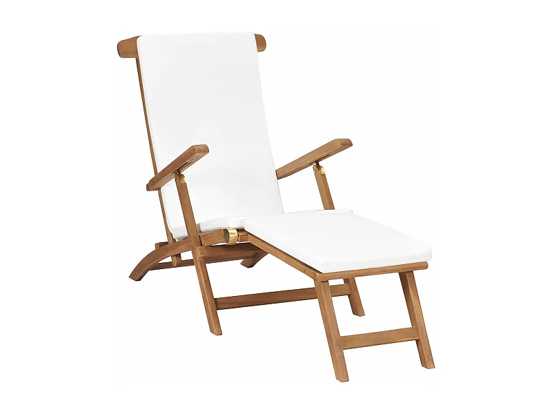 Bain de soleil avec coussin Blanc crème Bois de teck solide FR12124