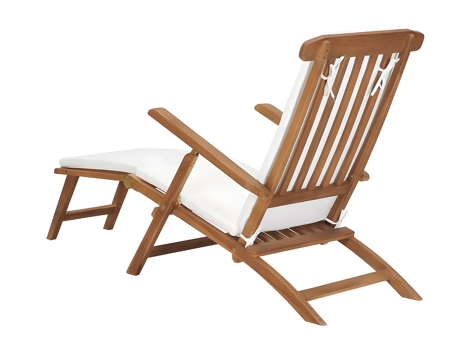 Bain de soleil avec coussin Blanc crème Bois de teck solide FR12124