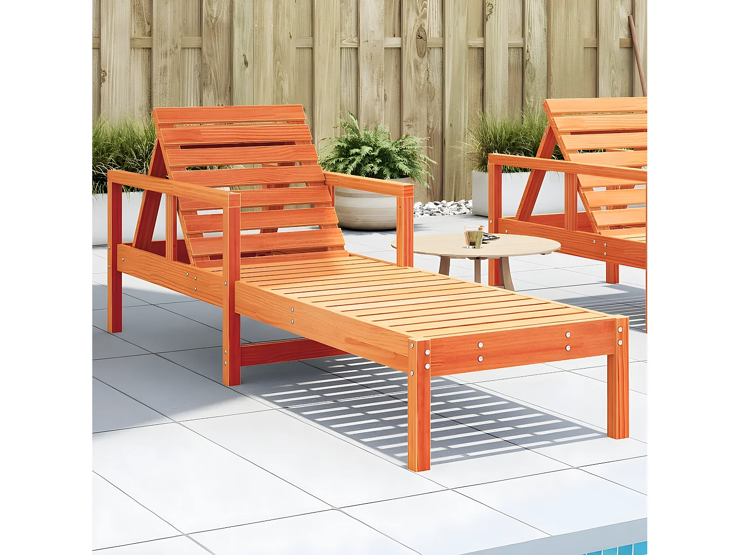 Tumbona de madera maciza de pino marrón cera 199,5x62x55 cm ES239937