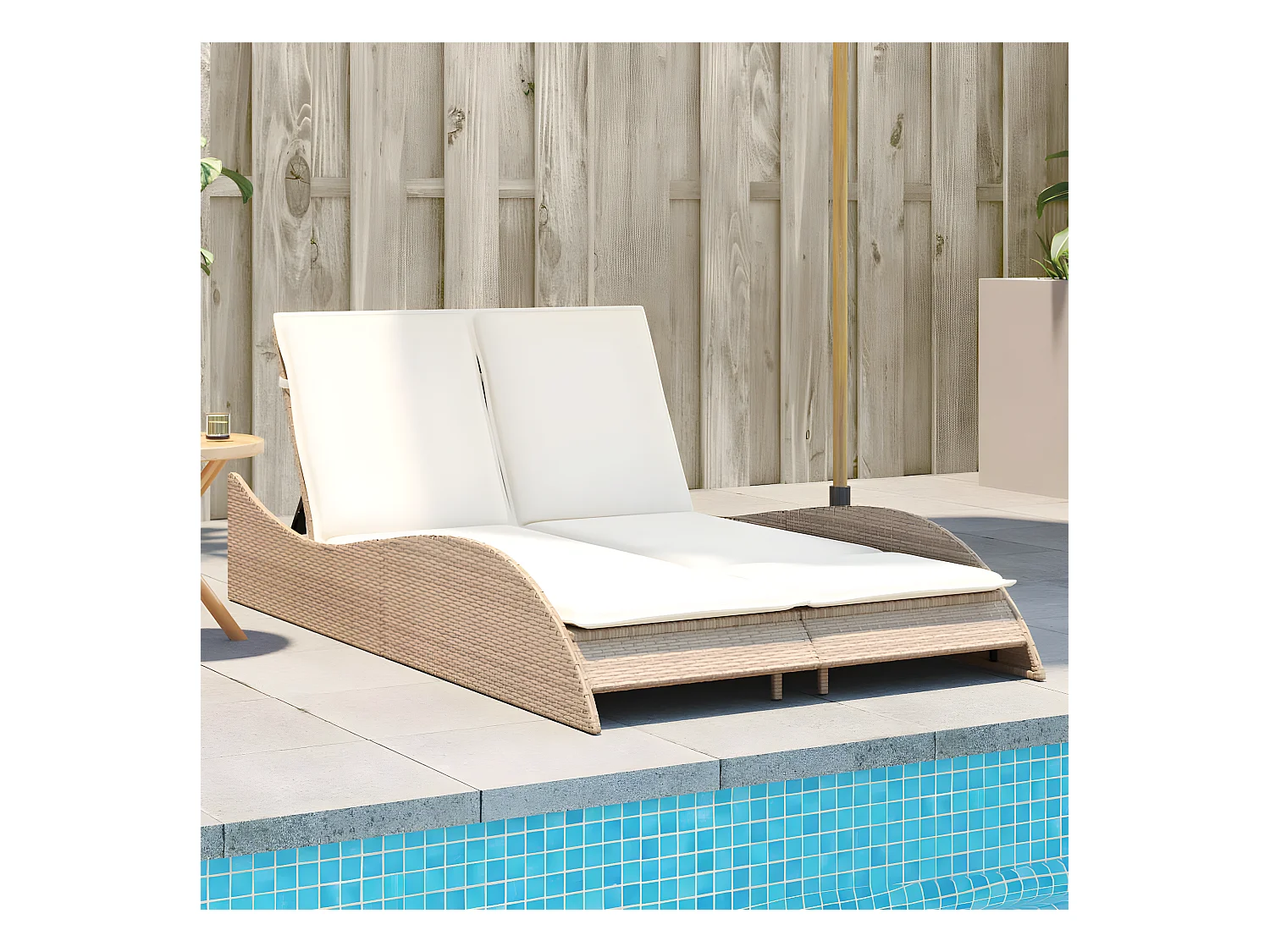 Bain de soleil avec coussins beige 114x205x73 cm résine tressée FR55848