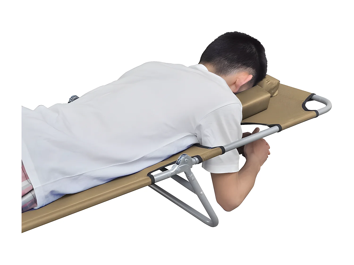 Tumbona plegable con cojín de cabeza y respaldo ajustable gris ES544252