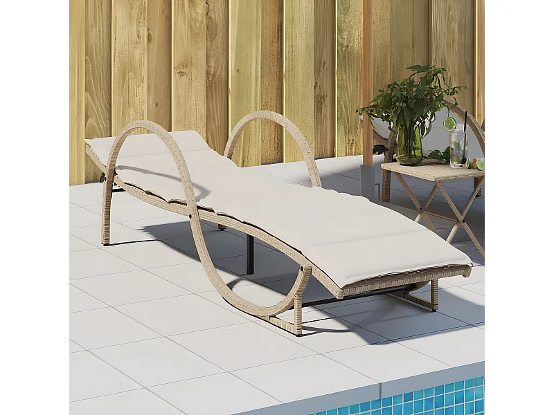 Ligbed met kussen 60x199x42 cm poly rattan beige BE758292