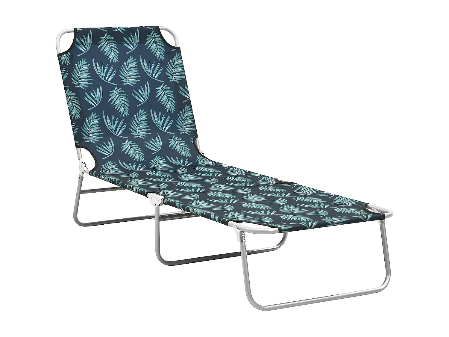 Bain de soleil pliable acier et tissu motif de feuilles FR10092
