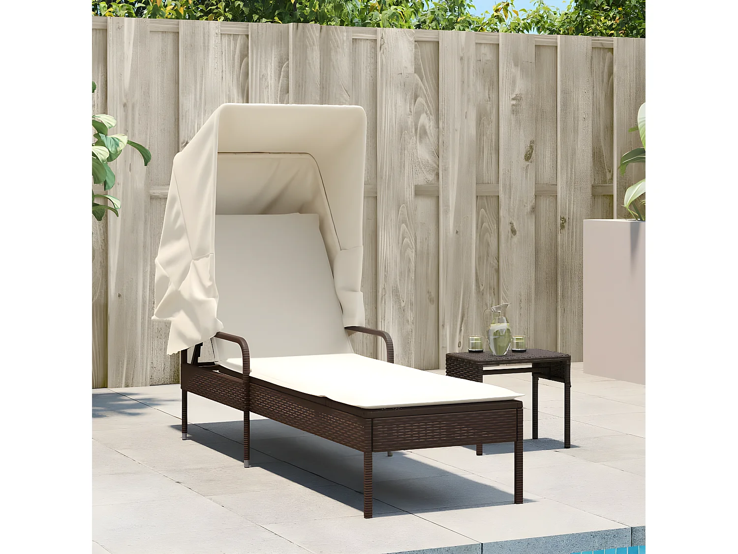 Tumbona con capota y mesa ratán sintético marrón ES427180