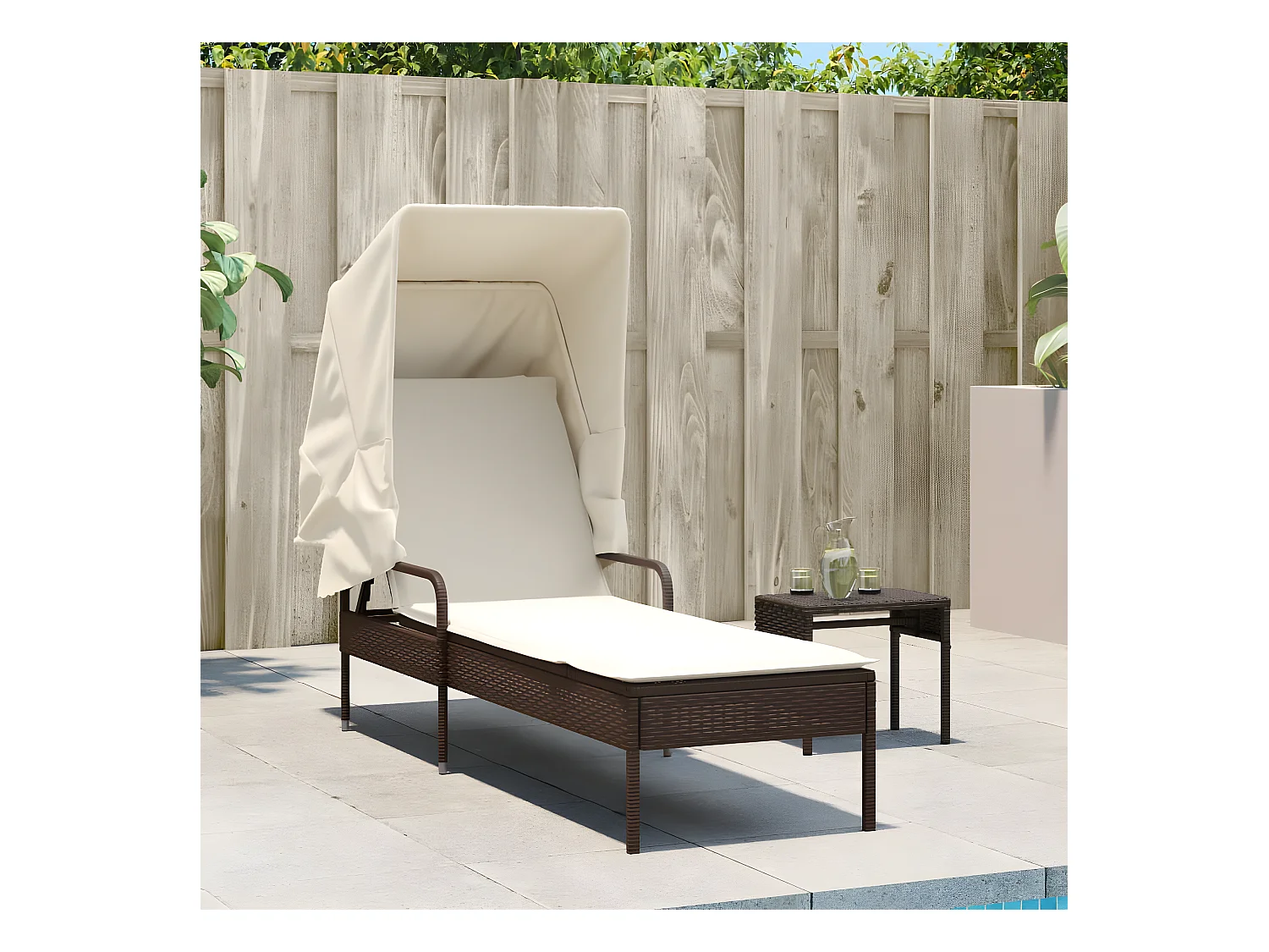Bain de soleil avec auvent et table marron résine tressée FR79303