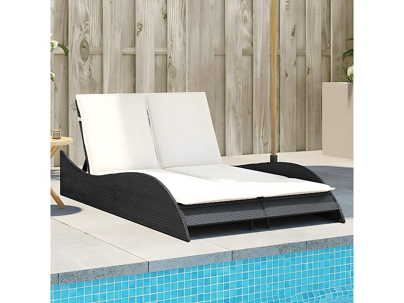 Ligbed met kussens 114x205x73 cm poly rattan zwart BE823388