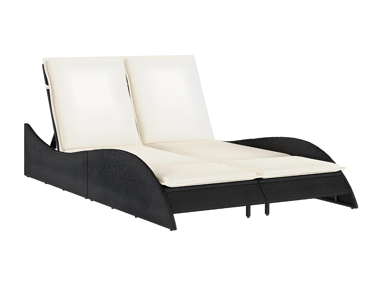 Bain de soleil avec coussins noir 114x205x73 cm résine tressée FR43357