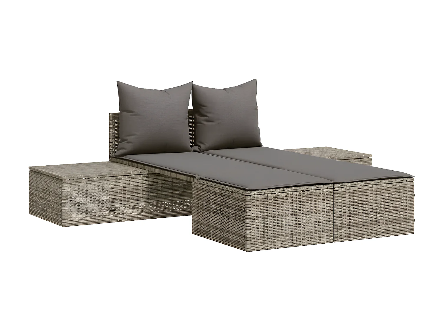 Bain de soleil double avec coussins gris résine tressée FR70401