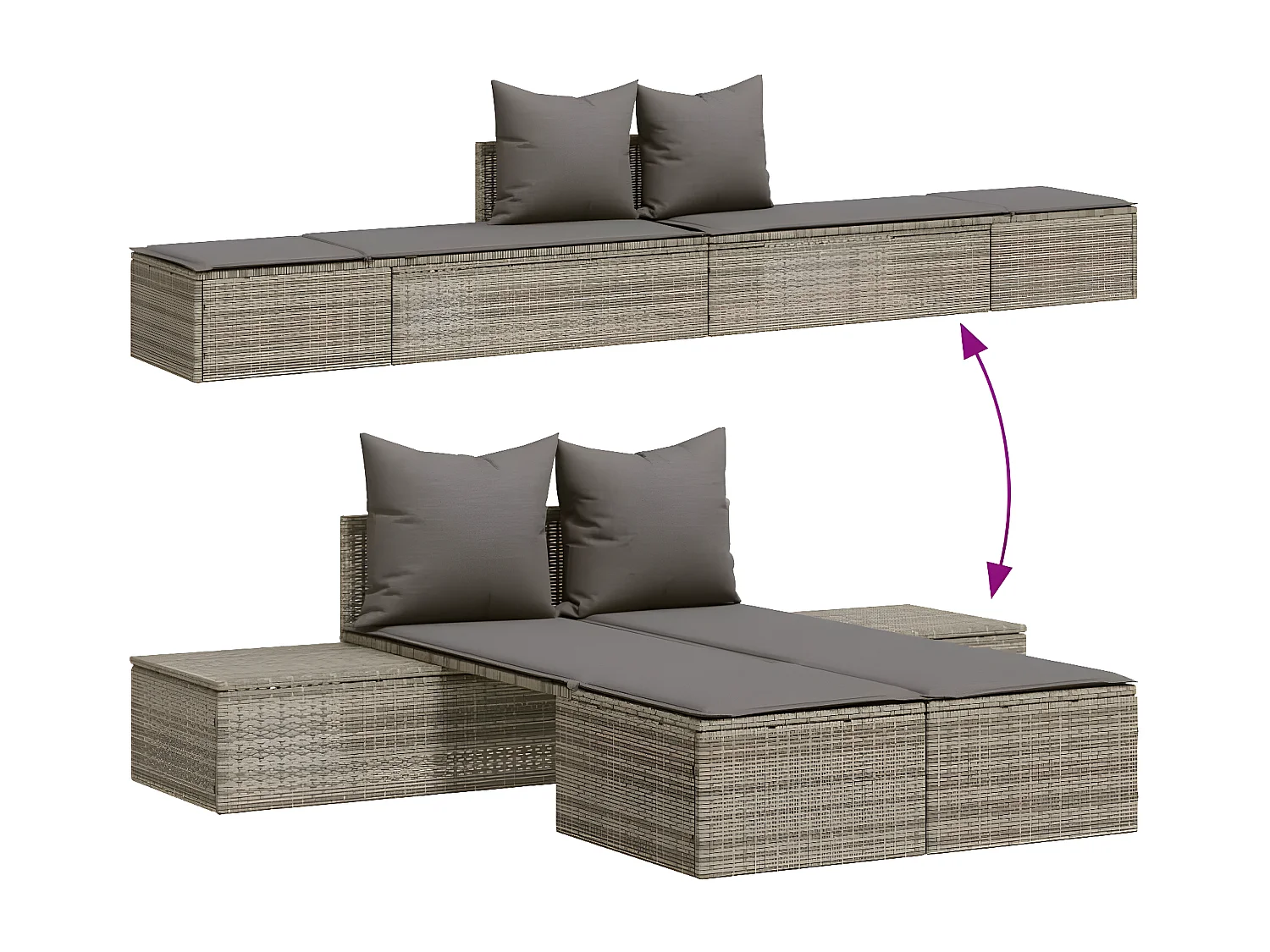 Bain de soleil double avec coussins gris résine tressée FR70401