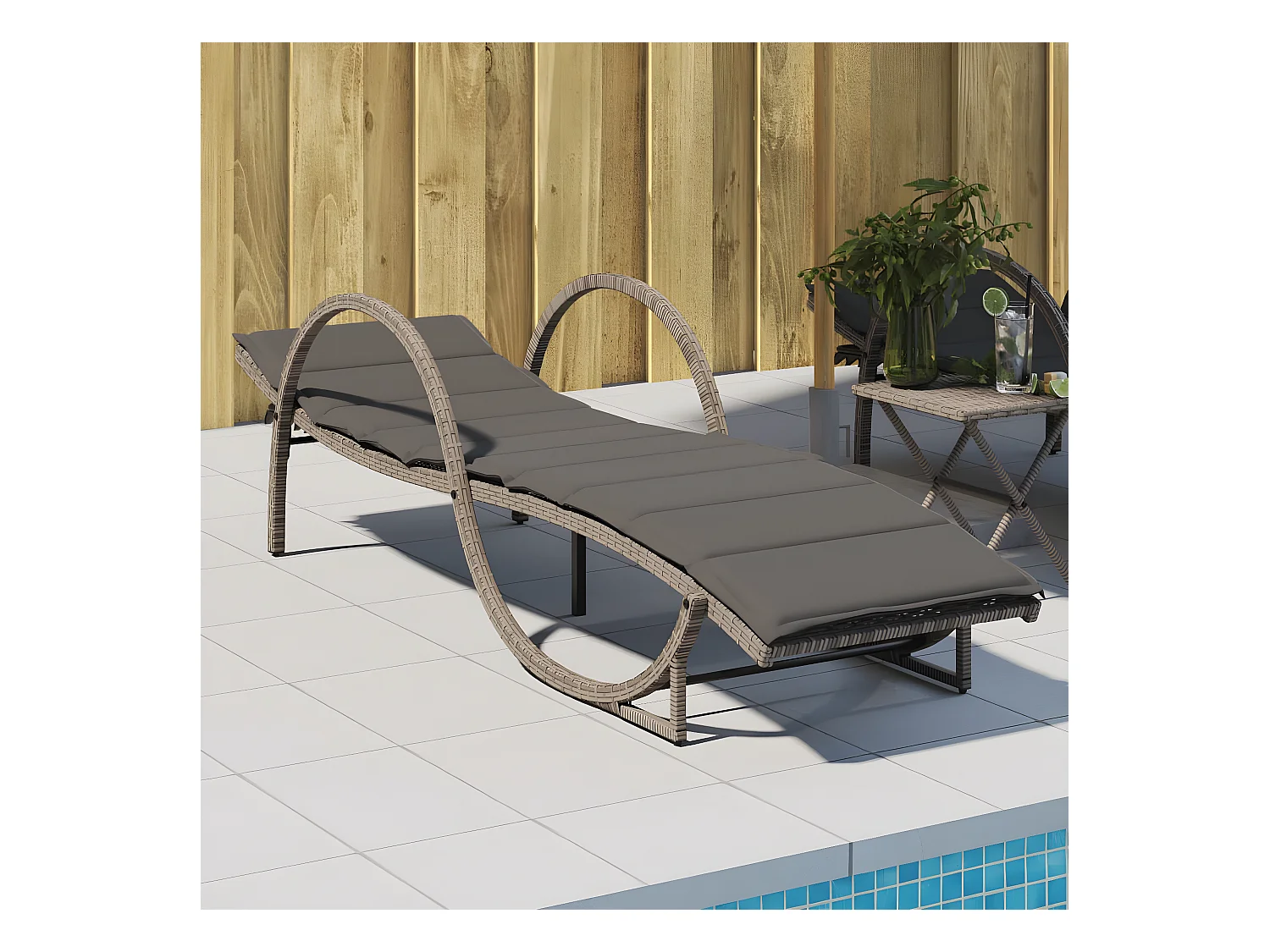 Bain de soleil avec coussin gris 60x199x42 cm résine tressée FR26499