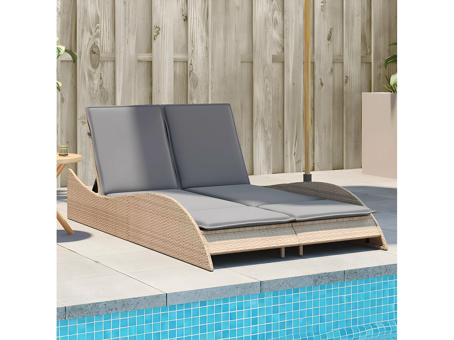 Tumbona con cojines ratán sintético beige 114x205x73 cm ES111692